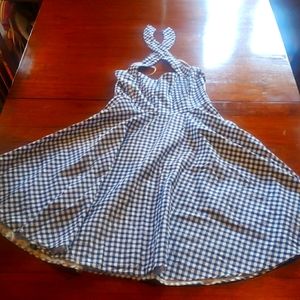Unique Vintage blue and white cotton plaid swing dress